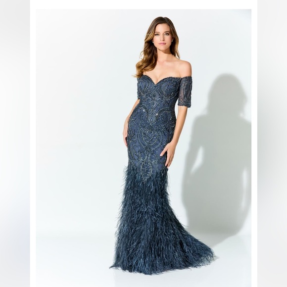 Evening gown dress by Ivonne by Mon Cheri in slate blue size 12